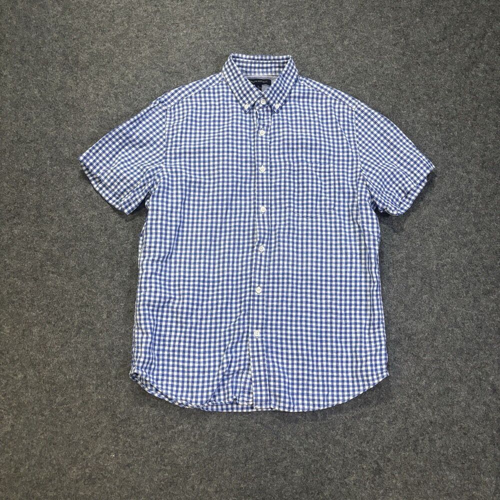 Banana Republic Button Shirt Mens M Plaid Linen Blend Short Sleeve